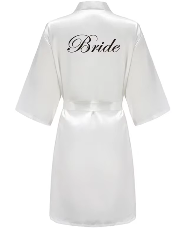 Wedding Party Team Bride Robe Kimono Satin Pajamas Bridesmaid Bathrobe Gold Letter SP089