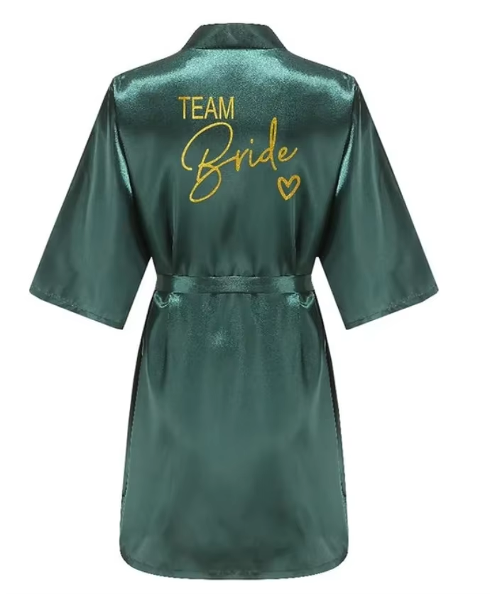 Wedding Party Team Bride Robe Kimono Satin Pajamas Bridesmaid Bathrobe Gold Letter SP089