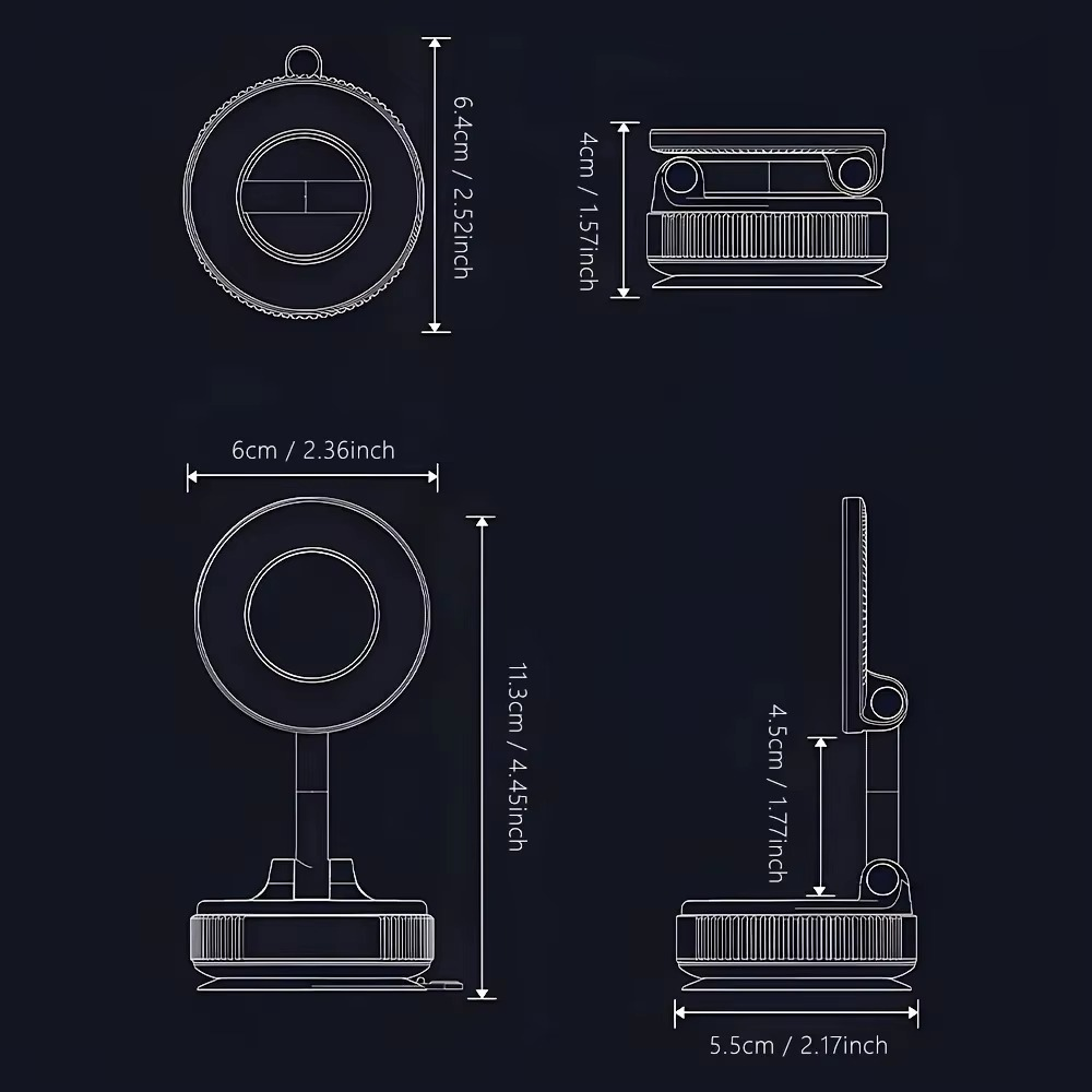 K007 Strong Magnetic Car Phone Holder Foldable Design 360° Adjustable Vacuum Mount for Car/Desk/Bathroom/Universal Use