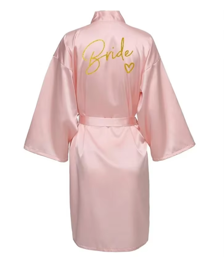 Wedding Party Team Bride Robe Kimono Satin Pajamas Bridesmaid Bathrobe Gold Letter SP089