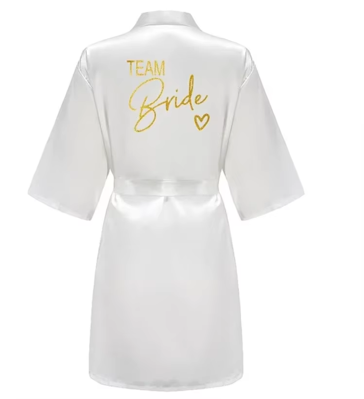 Wedding Party Team Bride Robe Kimono Satin Pajamas Bridesmaid Bathrobe Gold Letter SP089
