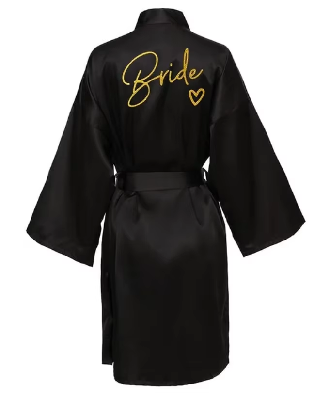 Wedding Party Team Bride Robe Kimono Satin Pajamas Bridesmaid Bathrobe Gold Letter SP089