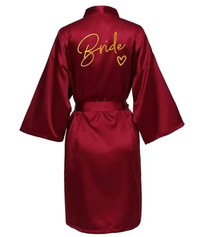 Wedding Party Team Bride Robe Kimono Satin Pajamas Bridesmaid Bathrobe Gold Letter SP089