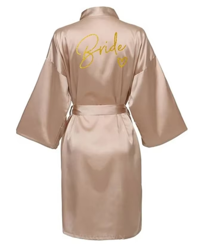 Wedding Party Team Bride Robe Kimono Satin Pajamas Bridesmaid Bathrobe Gold Letter SP089