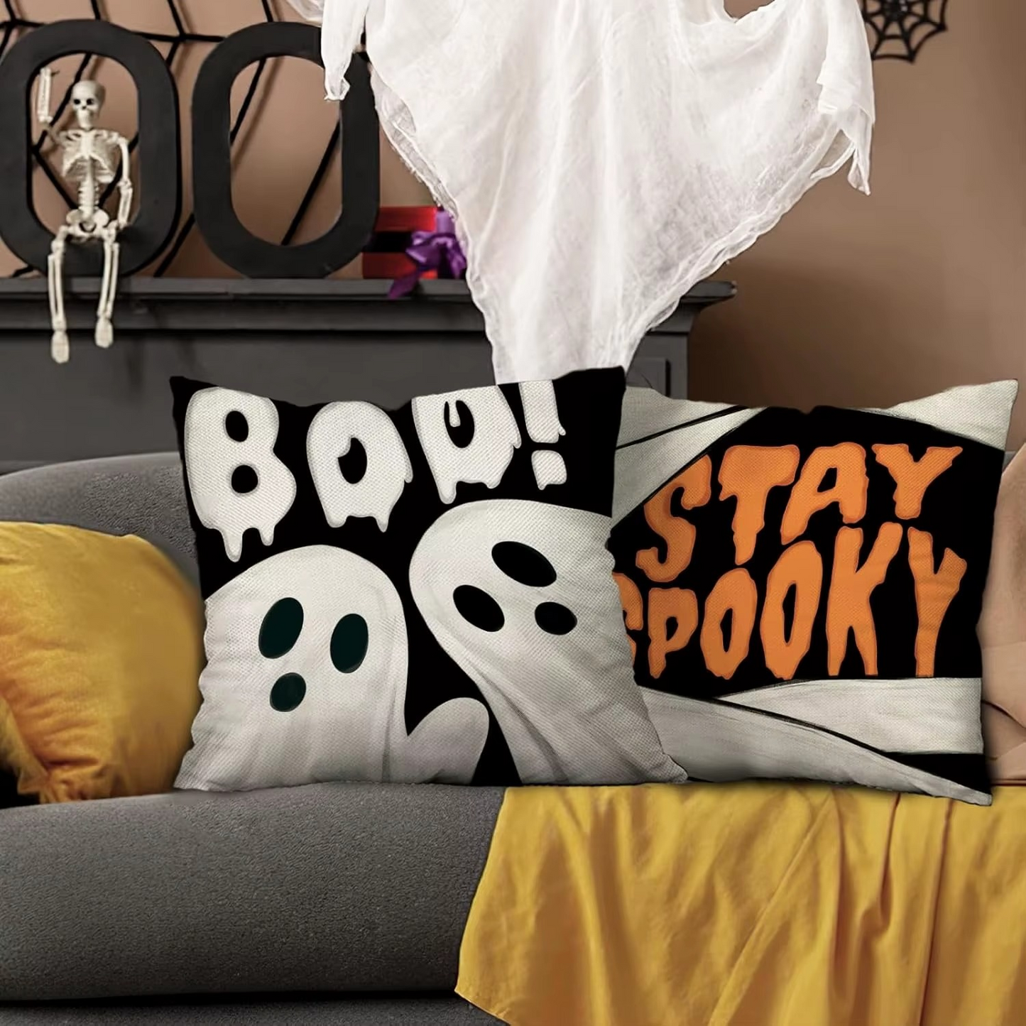 Halloween Pillowcases: Mummy & Ghost Themed, Boo! & Stay Spooky Designs Sofa cushion cover, holiday party decoration, gift