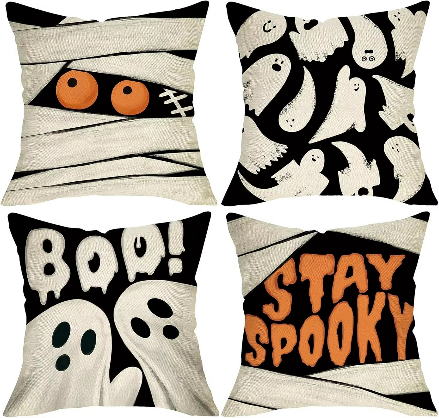 Halloween Pillowcases: Mummy & Ghost Themed, Boo! & Stay Spooky Designs Sofa cushion cover, holiday party decoration, gift
