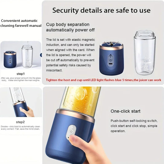 6 Blades Electric Juicer Cup 2 Cups For Travel Portable Juicer Mixer