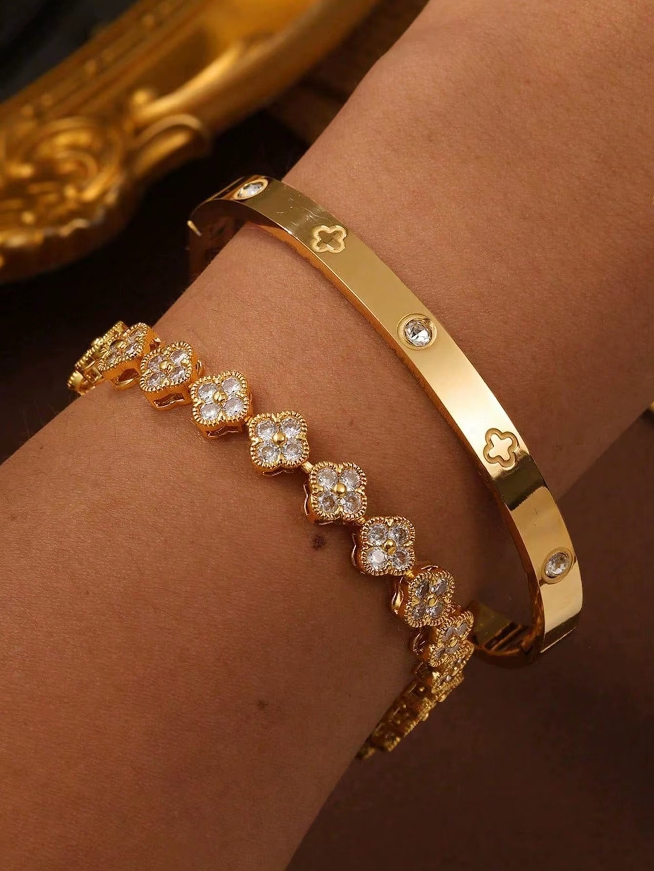 UILZ Delicate Lucky Clover Women Bracelet High Quality Stainless Steel Morandi Colors Shining Zircon Inlaid Charm Jewelry Gift
