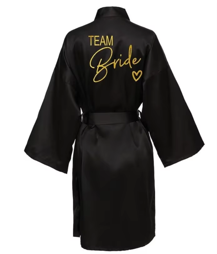 Wedding Party Team Bride Robe Kimono Satin Pajamas Bridesmaid Bathrobe Gold Letter SP089