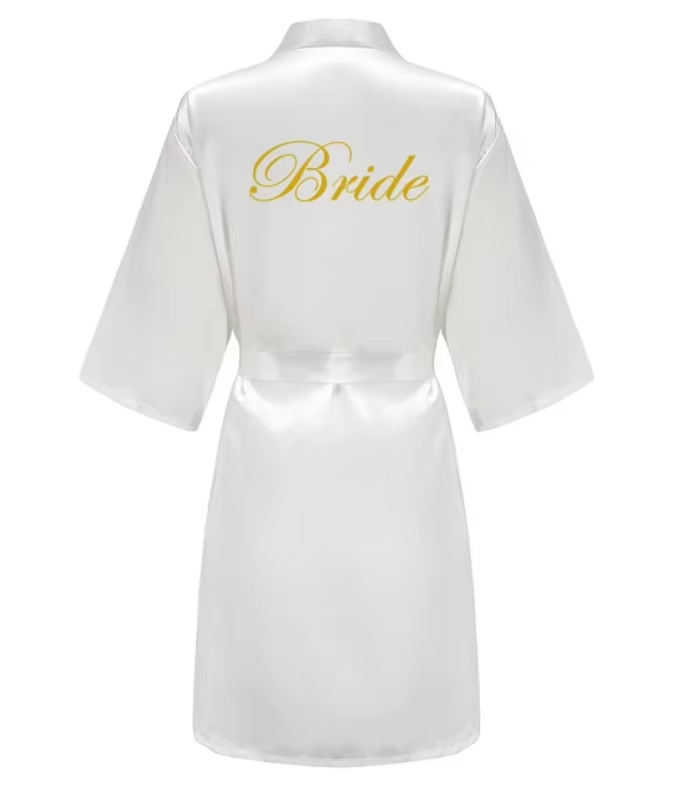 Wedding Party Team Bride Robe Kimono Satin Pajamas Bridesmaid Bathrobe Gold Letter SP089
