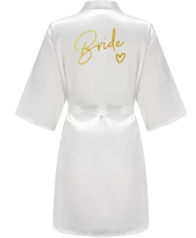 Wedding Party Team Bride Robe Kimono Satin Pajamas Bridesmaid Bathrobe Gold Letter SP089
