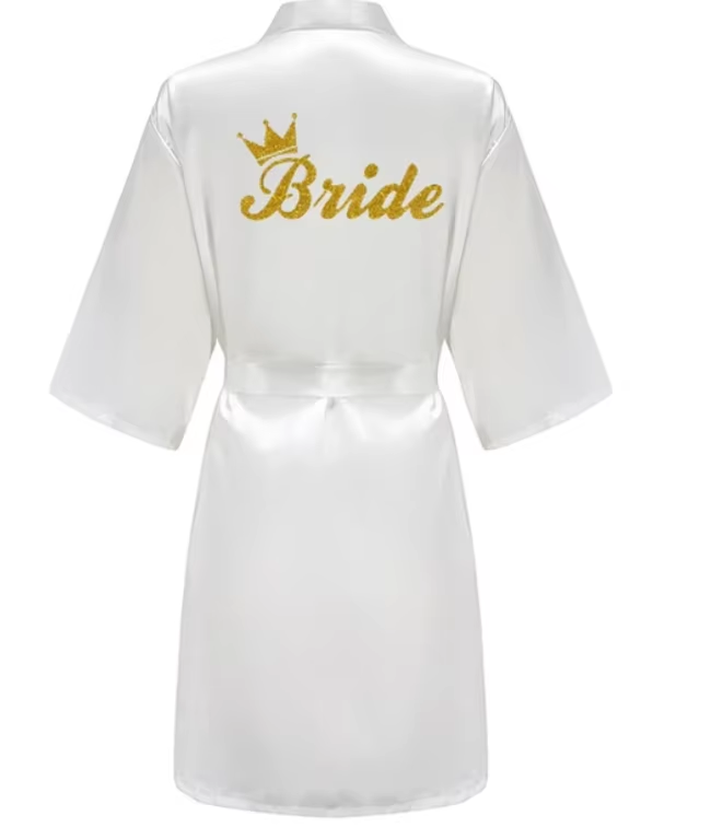 Wedding Party Team Bride Robe Kimono Satin Pajamas Bridesmaid Bathrobe Gold Letter SP089