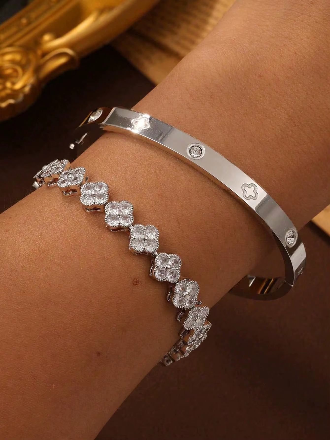 UILZ Delicate Lucky Clover Women Bracelet High Quality Stainless Steel Morandi Colors Shining Zircon Inlaid Charm Jewelry Gift