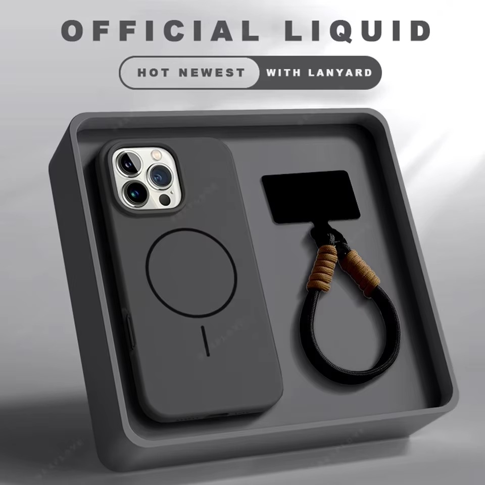 Magnetic Phone Case For iPhone 15 14 16 Plus 11 12 13 16 Pro Max Silicone Official Lanyard Magsafe Strap Protector Soft Cover
