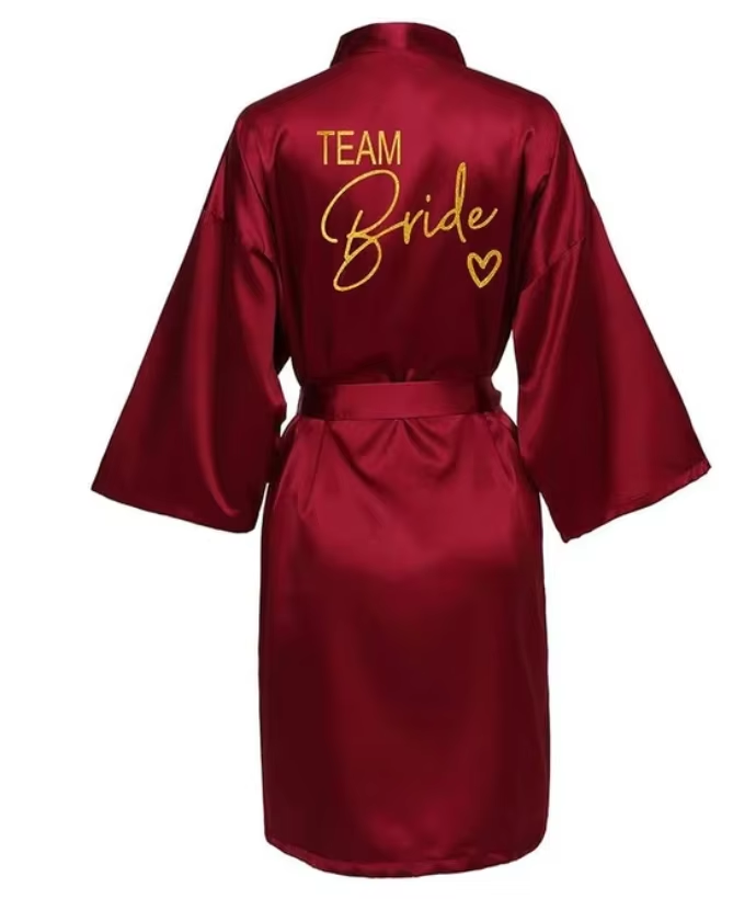 Wedding Party Team Bride Robe Kimono Satin Pajamas Bridesmaid Bathrobe Gold Letter SP089